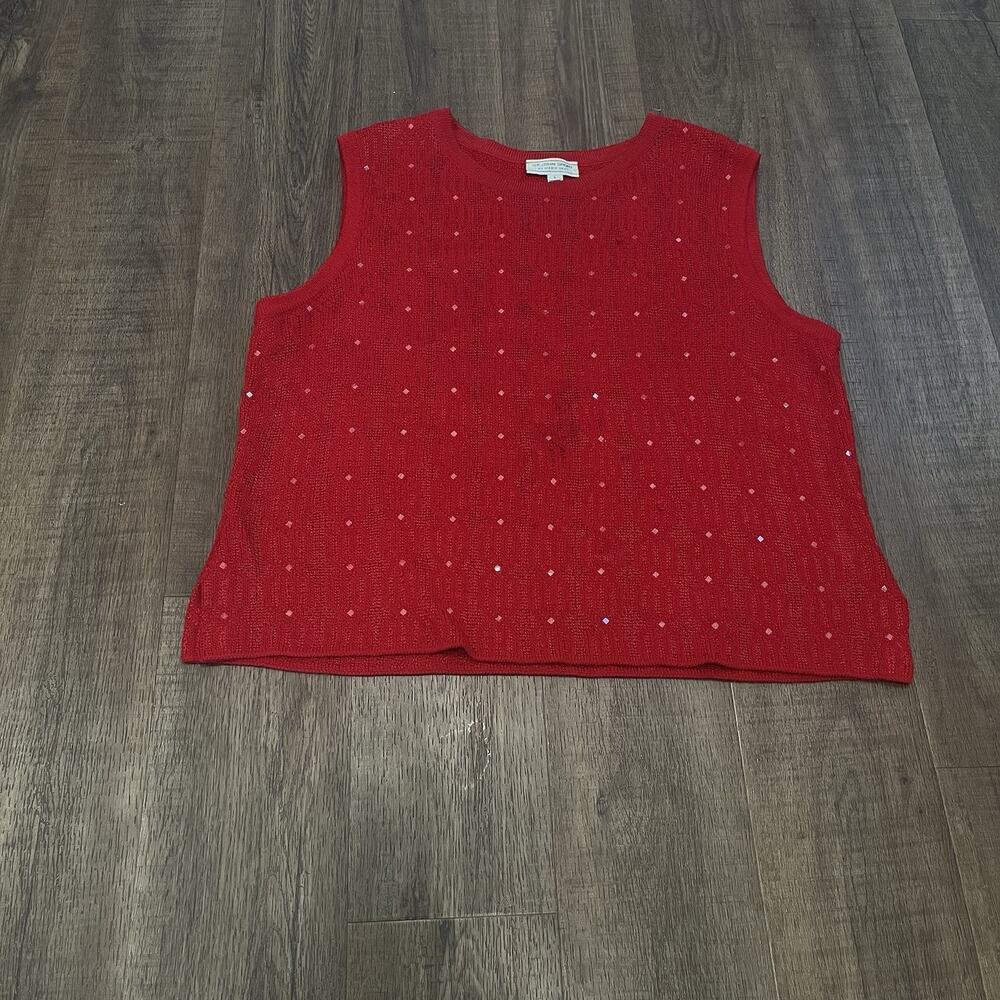 St. John Sport By Marie Gray Red Sequin Wool Rayon Knit Sweater Vest Women’s L